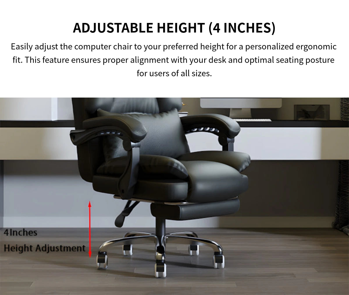 Ergonomic Office Chair with Lumbar Support, Portable & Swivel for Executive Office — Detail image 5