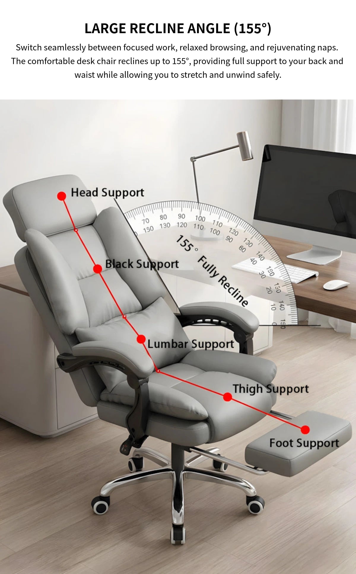 Ergonomic Office Chair with Lumbar Support, Portable & Swivel for Executive Office — Detail image 6