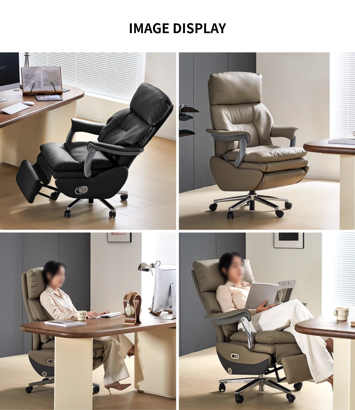 Leather Executive Office Chair with L-Shaped, Genuine Leather & Lumbar Support — Detail image 11