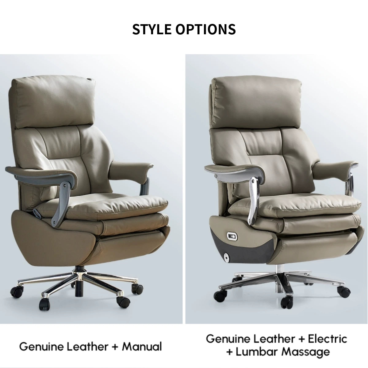 Leather Executive Office Chair with L-Shaped, Genuine Leather & Lumbar Support — Detail image 12