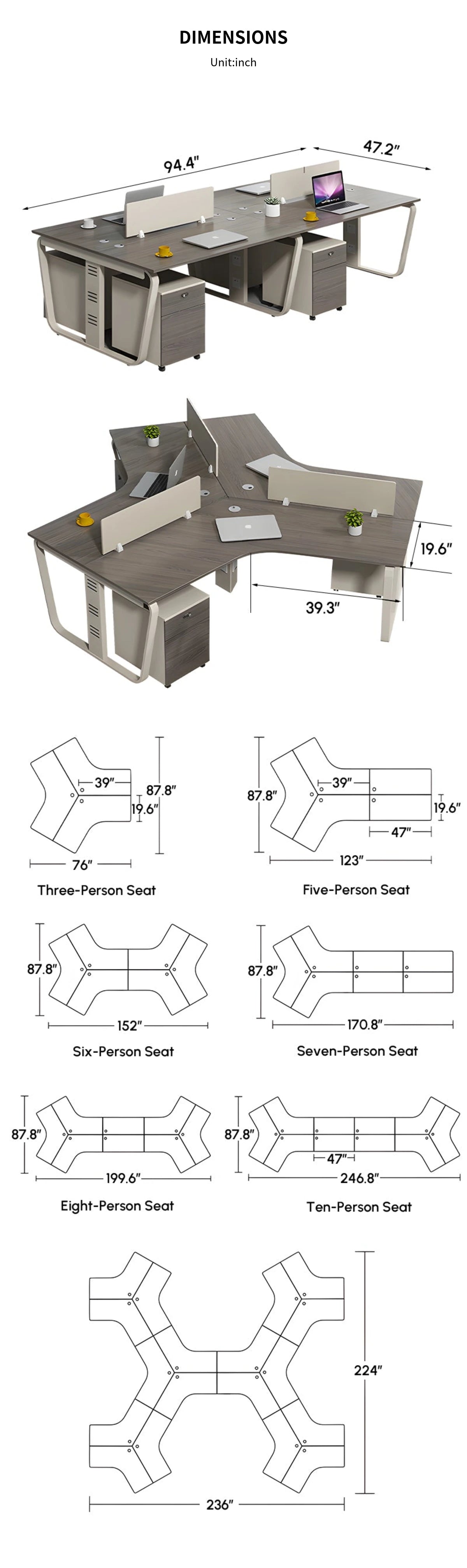 Curved Office Desk 47-200 in Wide with Privacy Panel & Transaction Counter for Home Office — Detail image 11