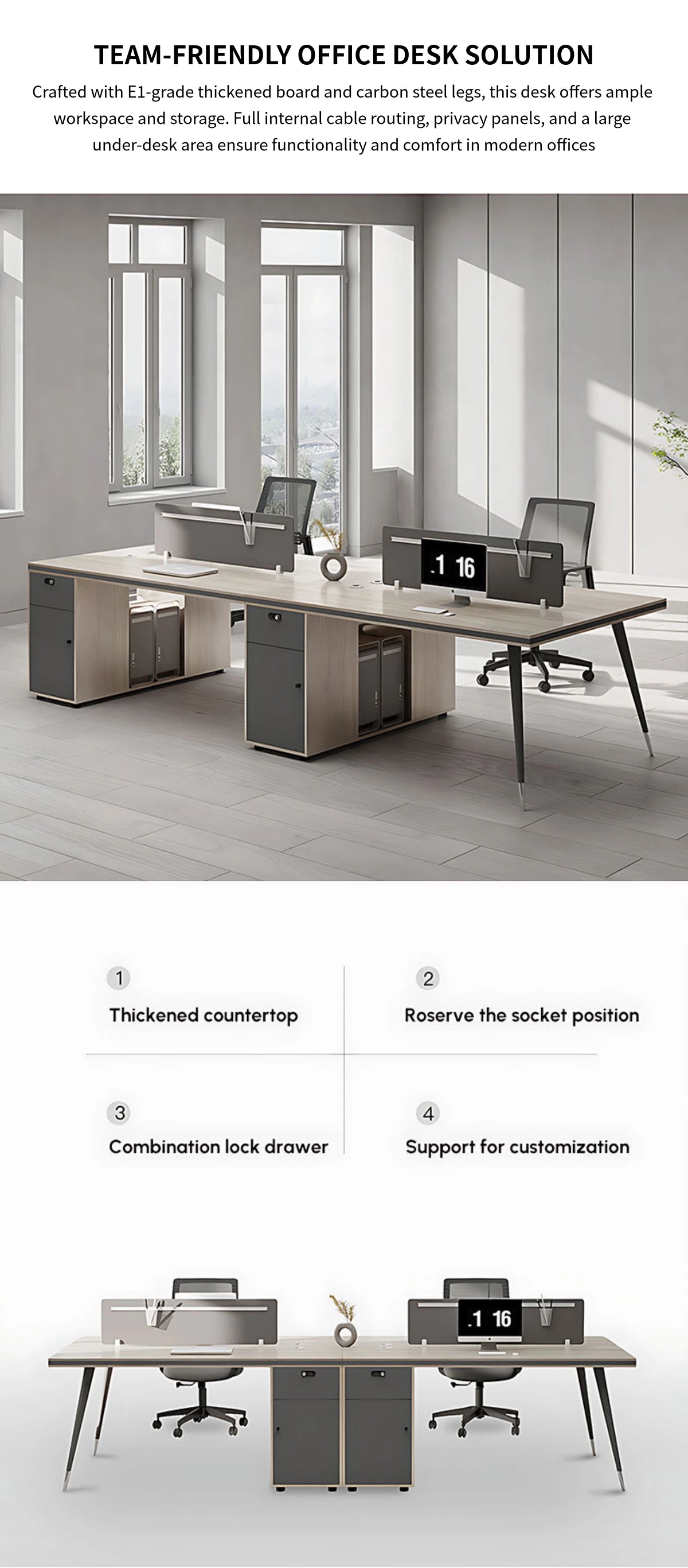 Curved Office Desk with Cable Management, Side Storage & Privacy Panel for Home Office — Detail image 1