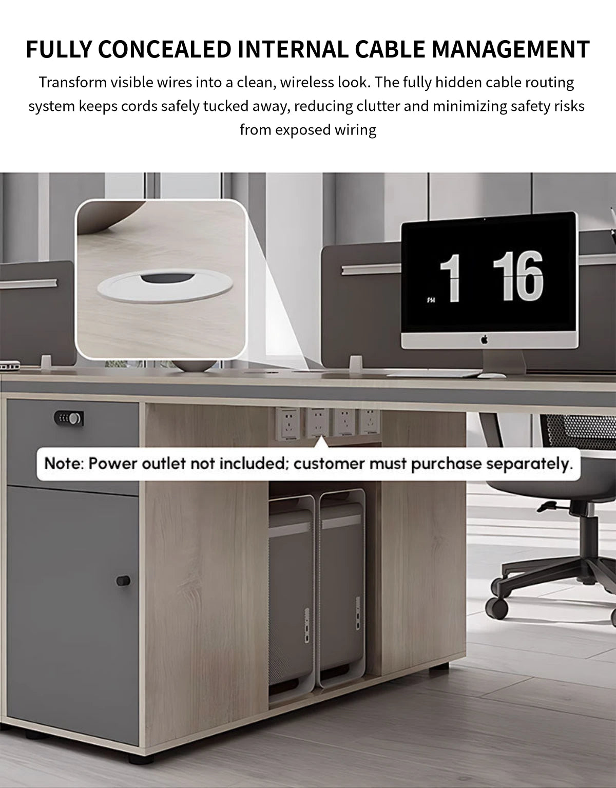 Curved Office Desk with Cable Management, Side Storage & Privacy Panel for Home Office — Detail image 4