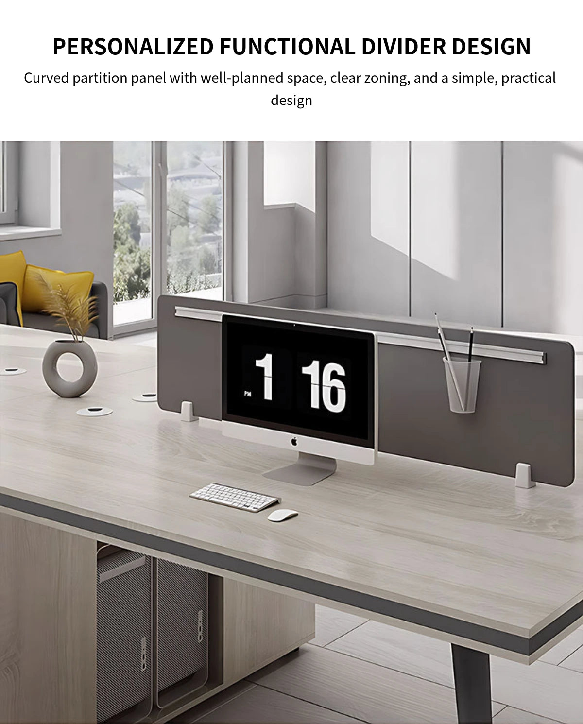 Curved Office Desk with Cable Management, Side Storage & Privacy Panel for Home Office — Detail image 5