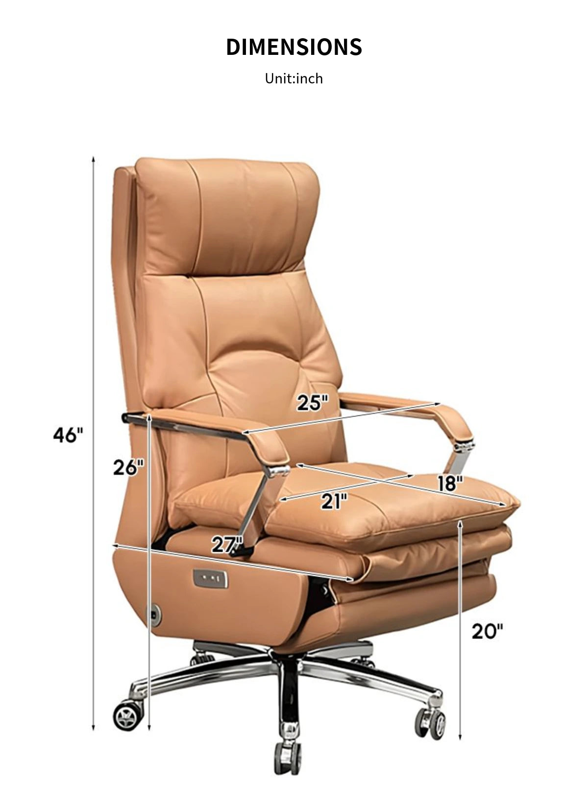 Ergonomic Office Chair 27 in Wide with Reclining & Lumbar Support for Executive Office — Detail image 6