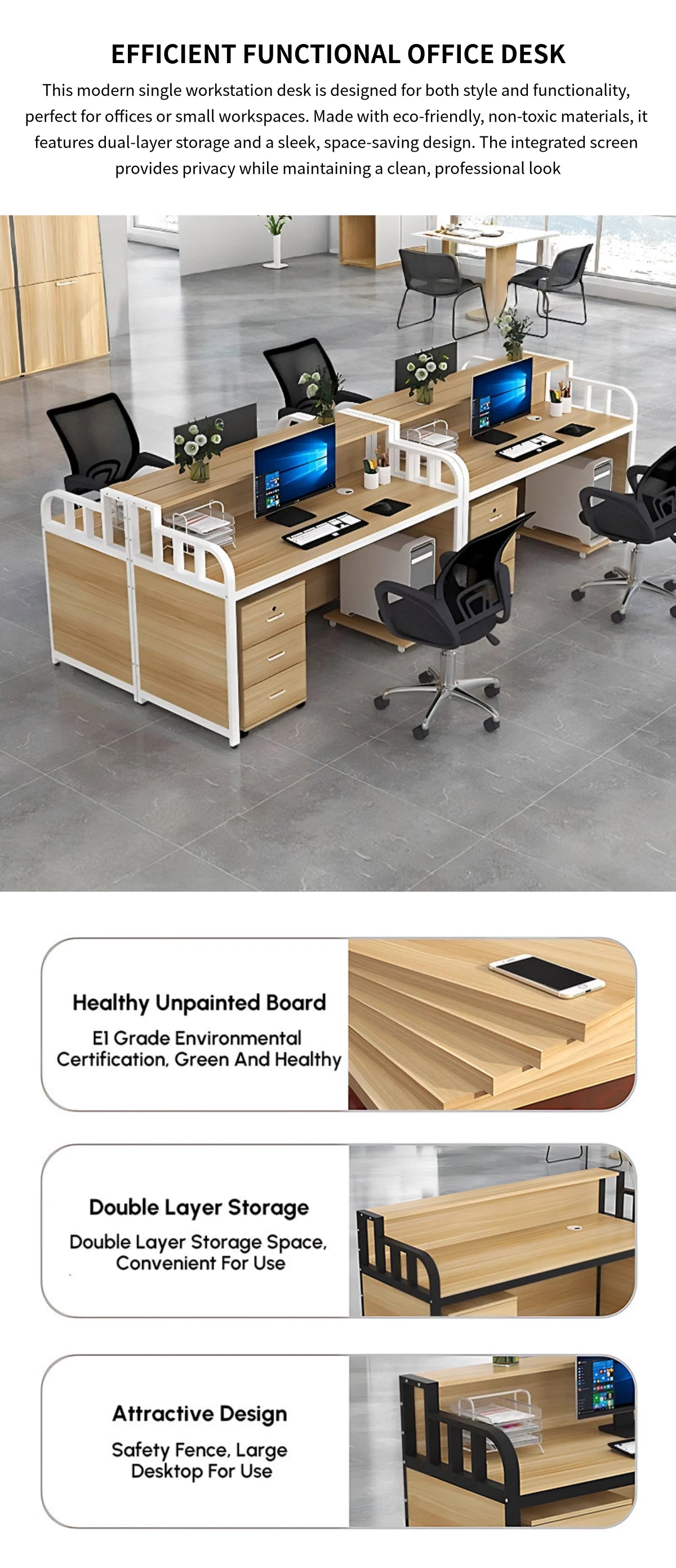 Office Workstation Desk with Portable, Privacy Panel & Swivel for Home Office — Detail image 1