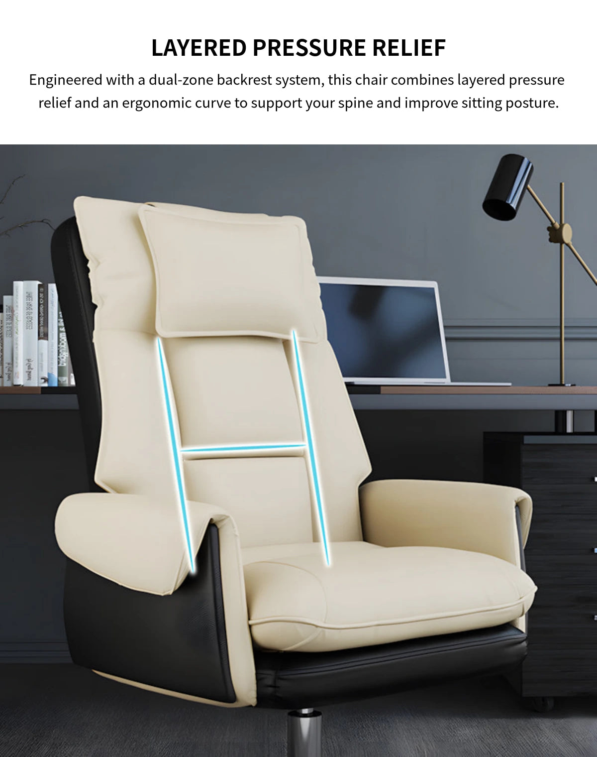 Ergonomic Office Chair with Swivel, Curved & Dual-Tone for Home Office — Detail image 7