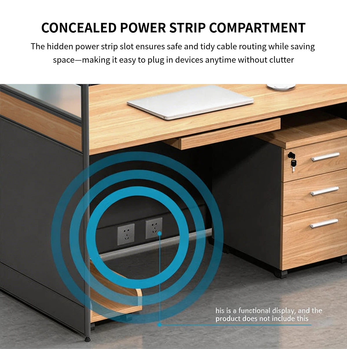 Modern Office Desk with Built-In Outlets, Cable Management & Glass Top for Home Office — Detail image 5