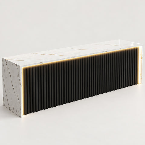 Modern Reception Desk with Keyboard Tray, Lockable & LED Lighting for Office Lobby