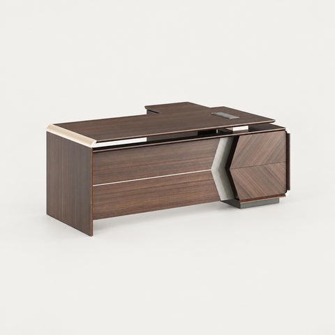 Modern Executive Desk with Lockable, File Drawers & Lumbar Support for Home Office - 63" L x 58" W x 30" H (Desk) / Desk