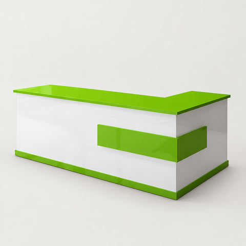 L-Shaped Reception Desk 39-142 in Wide with Lockable, File Drawers & Lumbar Support - 142" L x 39" W x 31" H / Green