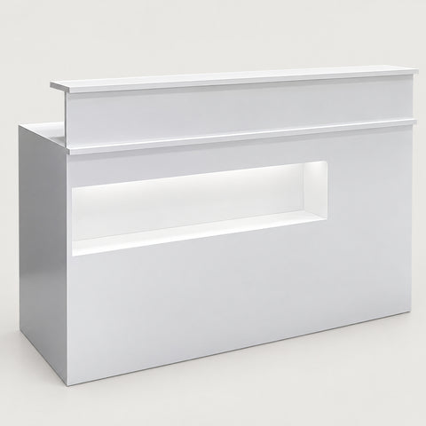 Curved Reception Desk 31-59 in Wide with Lockable, Keyboard Tray & File Drawers for Salon - 59" L x 20" W x 39" H / White
