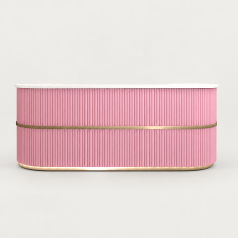 Curved Reception Desk 39-87 in Wide with Lumbar Support for Retail - 63" L x 24" W x 39" H / Pink