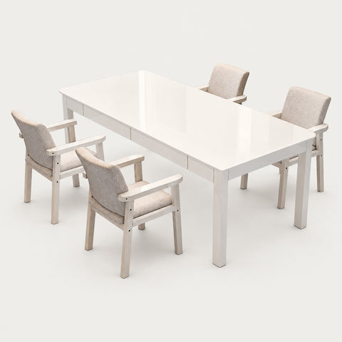 Modern Conference Table 63-71 in Wide (5.2-5.9 ft) with Solid Wood & File Drawers - 63" L x 31" W x 30" H / White + Chairs*4