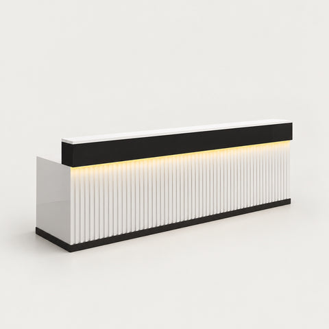Retail Reception Desk 47-79 in Wide with Cable Management, LED Lighting & Keyboard Tray - 47" L x 24" W x 39" H / White + Black