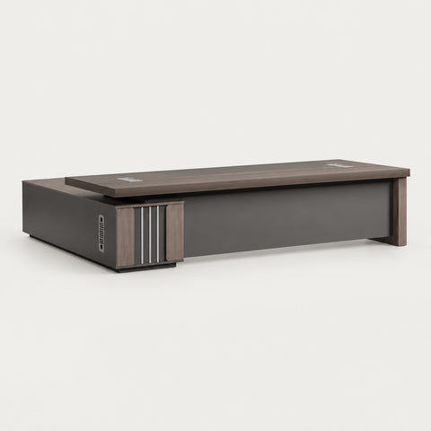Modern Executive Desk 21-126 in Wide with Side Storage & Lumbar Support for Home Office - 87" L x 63" W x 30" H (Desk) / Single Cabinet