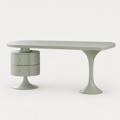 Curved Reception Desk with Lumbar Support, Solid Wood & File Drawers for Office Lobby - 47" L x 24" W x 30" H / Light Green