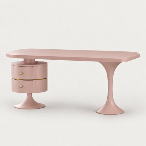 Curved Reception Desk with Lumbar Support, Solid Wood & File Drawers for Office Lobby - 47" L x 24" W x 30" H / Light Pink