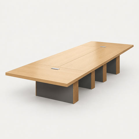 Modern Conference Table with Cable Management & Built-In Outlets for Boardroom - 236" L x 59" W x 30" H (Desk) / Desk / Maple