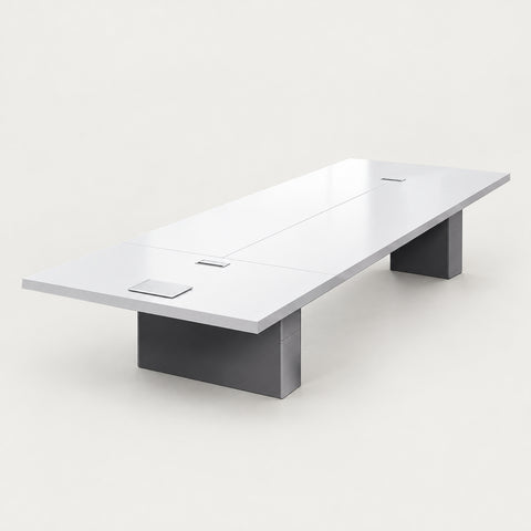 Modern Conference Table with Cable Management & Built-In Outlets for Boardroom - 94" L x 47" W x 30" H (Desk) / Desk / White