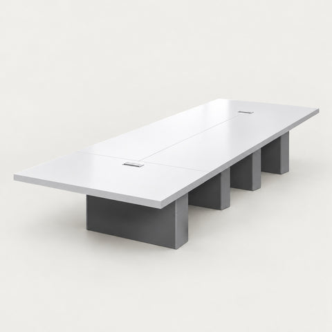Modern Conference Table with Cable Management & Built-In Outlets for Boardroom - 275" L x 63" W x 30" H (Desk) / Desk / White