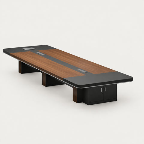 Curved Conference Table with Built-In Outlets & Lumbar Support for Boardroom - 236" L x 59" W x 30" H