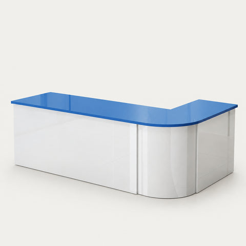 L-Shaped Reception Desk 79-142 in Wide with Keyboard Tray, Lockable & Lumbar Support - 102" L x 24" W x 31" H / Blue