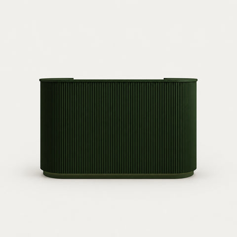 L-Shaped Reception Desk with LED Lighting, Lumbar Support & Transaction Counter for Retail - 79" L x 24" W x 39" H / Dark Green