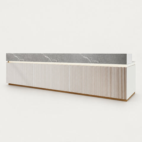 Modern Reception Desk 63-157 in Wide for Office Lobby - 157" L x 24" W x 39" H / Gray Marble Pattern / l-shape Reception Desk (Without Corner)