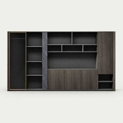 Modern Executive Desk with LED Lighting, Side Storage & Marble Top for Home Office - 138" L x 16" W x 79" H / File Cabinet