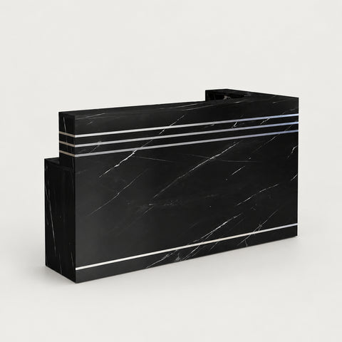 Retail Reception Desk 63-118 in Wide for Retail - 63" L x 31" W x 43" H / Black Stone Texture / Inside View Left Corner