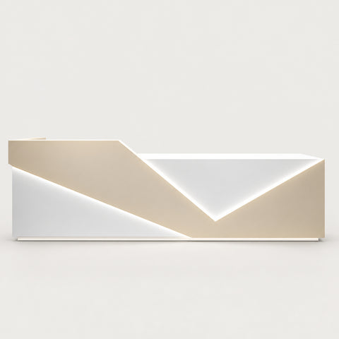 Salon Reception Desk 47-142 in Wide with Cable Management, Keyboard Tray & Lockable - 94" L x 24" W x 39" H / White + Off-White