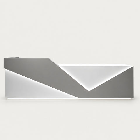 Salon Reception Desk 47-142 in Wide with Cable Management, Keyboard Tray & Lockable - 94" L x 24" W x 39" H / White + Gray