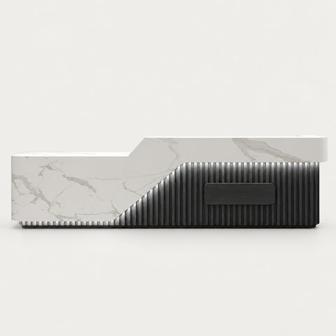 Retail Reception Desk 47-150 in Wide with LED Lighting for Retail - 150" L x 24" W x 39" H / White Pattern + Black