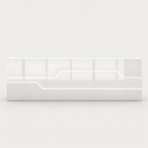 Round Reception Desk 55-189 in Wide with Cable Management, LED Lighting & Keyboard Tray - 55" L x 24" W x 39" H / White