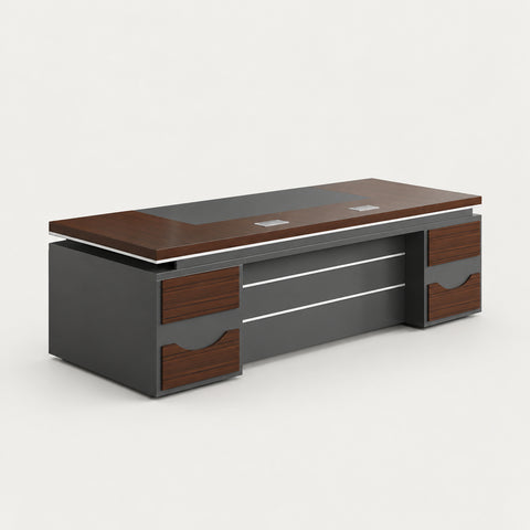 L-Shaped Executive Desk with Cable Management, Side Storage & Lumbar Support - 79" L x 31" W x 30" H / Desk / Without Long Side Cabinet / Dark Walnut