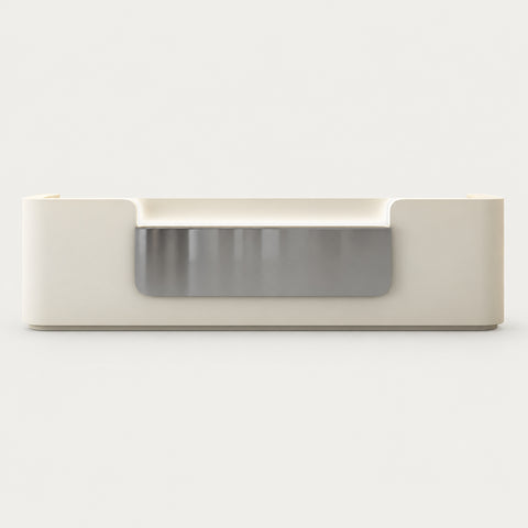 Modern Reception Desk 63-150 in Wide with File Drawers for Office Lobby - 63" L x 24" W x 39" H / Off-White + Silver