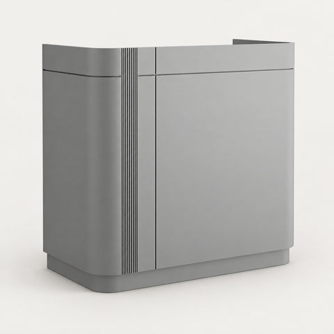 Curved Reception Desk 28-79 in Wide with Lockable, Solid Wood & File Drawers for Salon - 28" L x 22" W x 41" H / Silver Gray