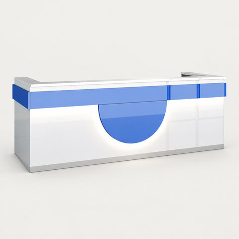 Curved Reception Desk 39-181 in Wide with Dual-Tone, Lockable & File Drawers for Retail - 39" L x 24"W x 39" H / Blue + White