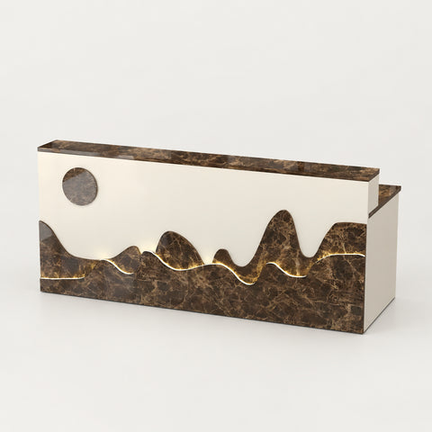 Salon Reception Desk 39-59 in Wide with Keyboard Tray, Lockable & File Drawers for Salon - 55" L x 24" W x 39" H / With Light Strip / Brown Textured