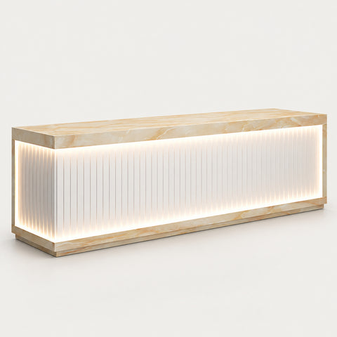 Salon Reception Desk 47-157 in Wide with LED Lighting & Lockable for Salon - 59" L x 24" W x 33" H / Yellow Marble Pattern + White