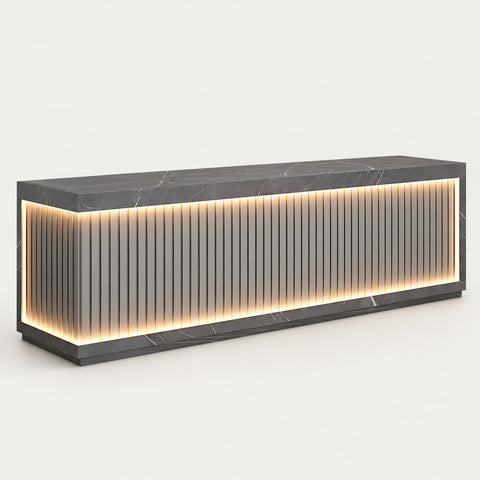 Salon Reception Desk 47-157 in Wide with LED Lighting & Lockable for Salon - 59" L x 24" W x 33" H / Gray Marble Pattern + Gray