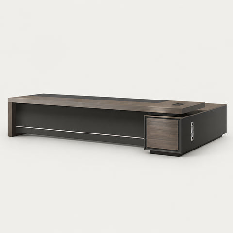 Modern Executive Desk 21-126 in Wide with Cable Management & Lockable for Home Office - 79" L x 63" W x 30" H (Desk) / Side Cabinet on the Left
