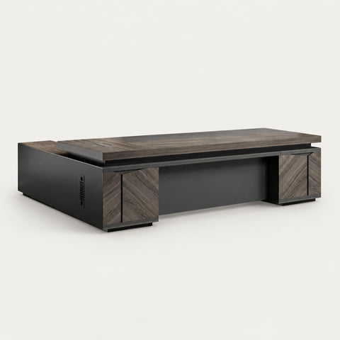 Modern Executive Desk 63-126 in Wide with Lockable & Lumbar Support for Home Office - 110" L x 63" W x 30" H (Desk) / Side Cabinet on the Right (Double Cabinet)