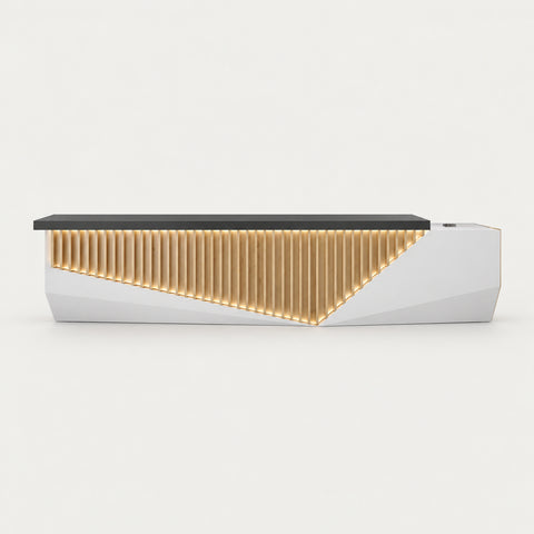 Salon Reception Desk 63-157 in Wide with Lockable, Fluted Front & LED Lighting for Salon - 79" L x 24" W x 35" H / White