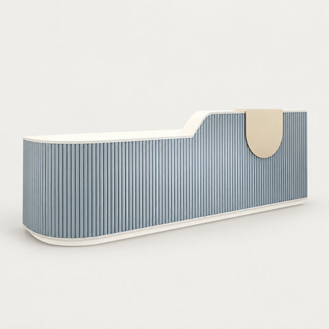 Curved Reception Desk 55-134 in Wide with File Drawers, Fluted Front & LED Lighting - 118" L x 24" W x 39" H / Blue
