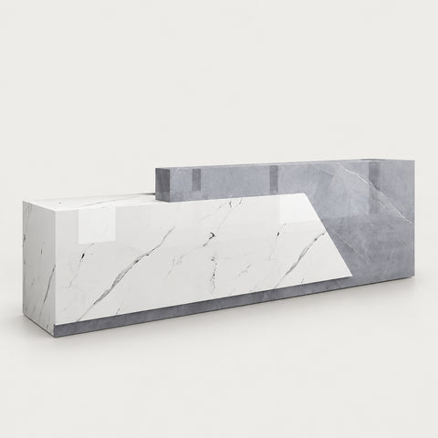 Salon Reception Desk 47-177 in Wide with Dual-Tone, Keyboard Tray & Lockable for Salon - 150" L x 24" W x 39" H / Gray + White / Left