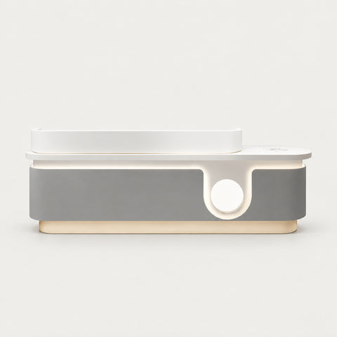 Curved Reception Desk 39-118 in Wide with Marble Top & Lumbar Support for Salon - 59" L x 24" W x 39" H / Gray