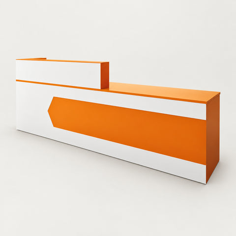 Retail Reception Desk 55-71 in Wide with Dual-Tone, Lockable & Solid Wood for Retail - 55" L x 24" W x 39" H / Right / Orange