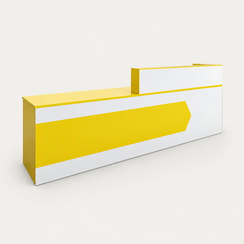 Retail Reception Desk 55-71 in Wide with Dual-Tone, Lockable & Solid Wood for Retail - 63" L x 24" W x 39" H / Left / Yellow